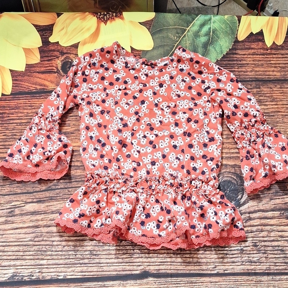 Arizona GIRLS 7-8 PINK FLORAL PRINT TOP RUFFLE HEM